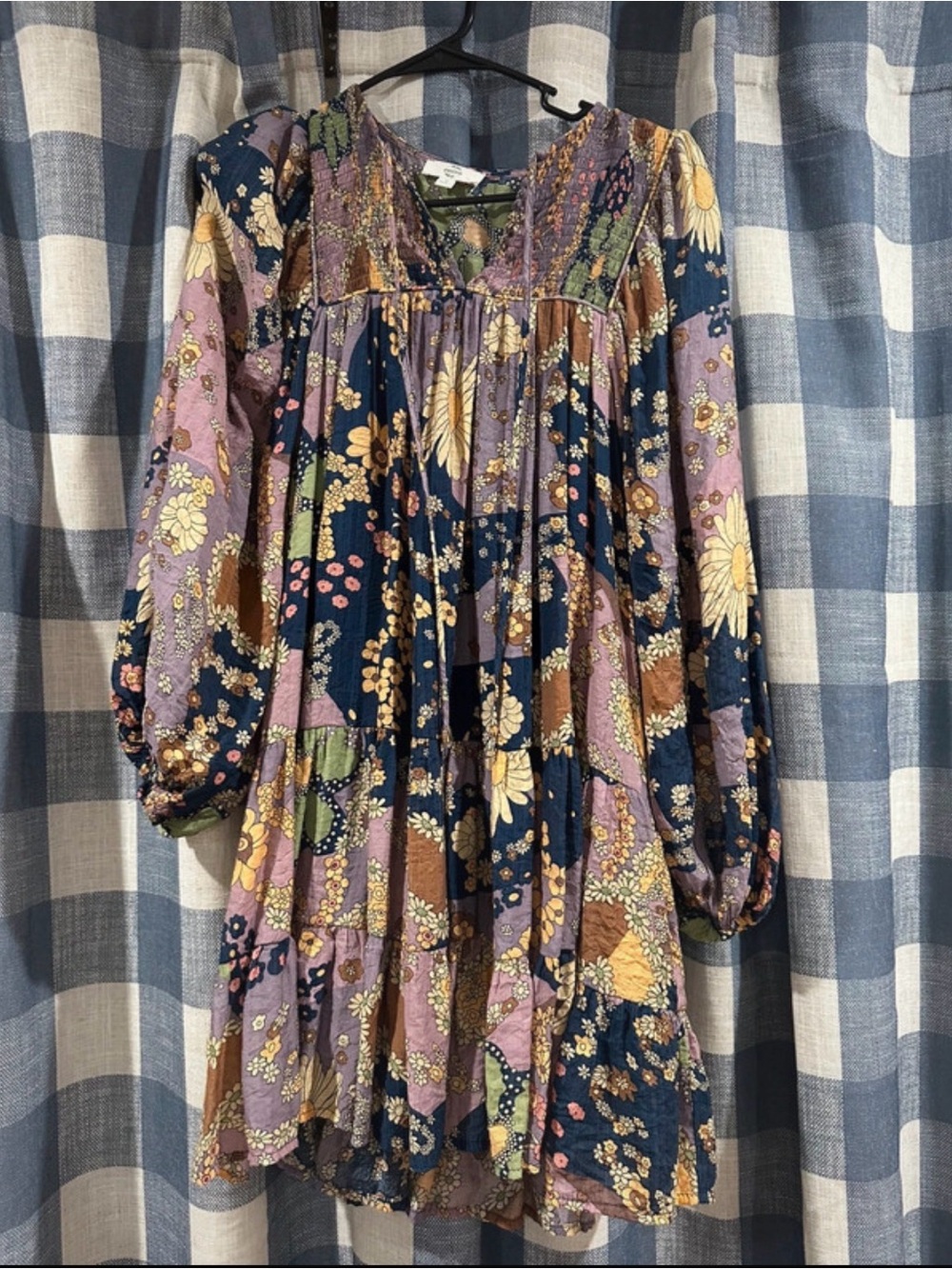 entro Patchwork Floral Dress - Navy, Lavender & Brown
